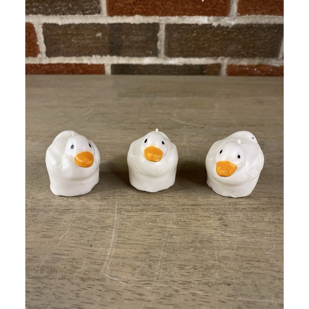 VINTAGE FARM ANIMAL WHITE DUCK‎ WAX CANDLES 2" Set Of 3